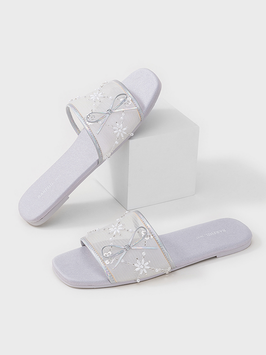 Ulivary Embroidered Satin Bow House Slippers (more colors)