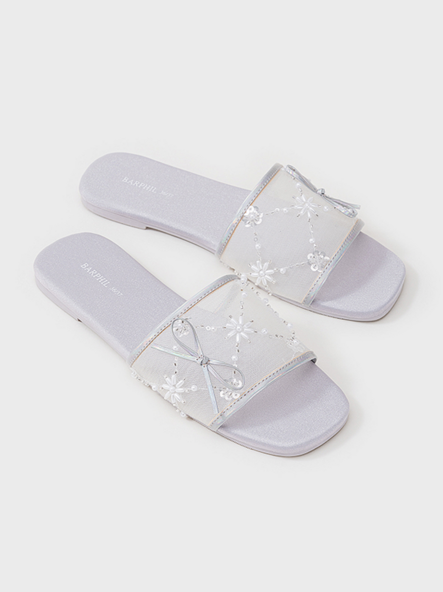 Ulivary Embroidered Satin Bow House Slippers (more colors)