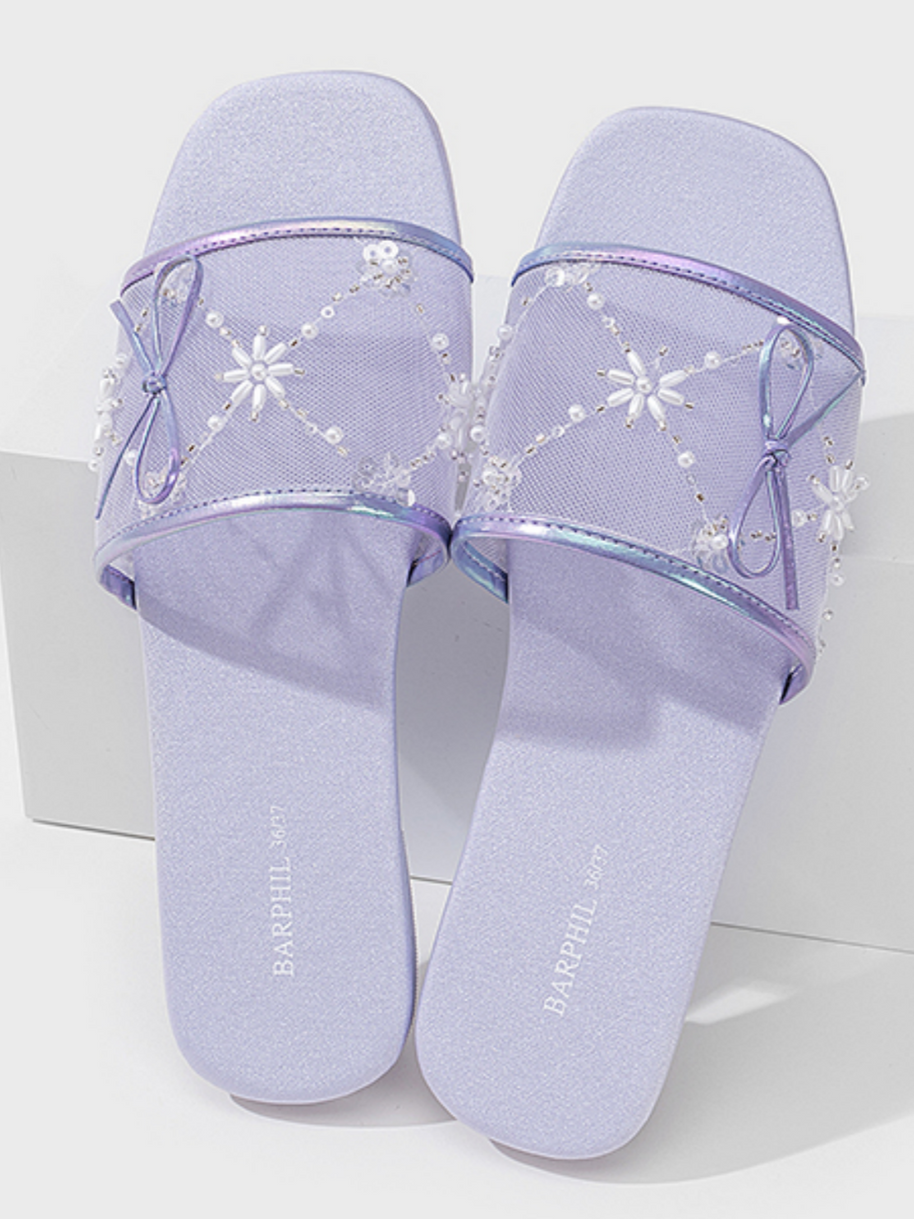 Ulivary Embroidered Satin Bow House Slippers (more colors)