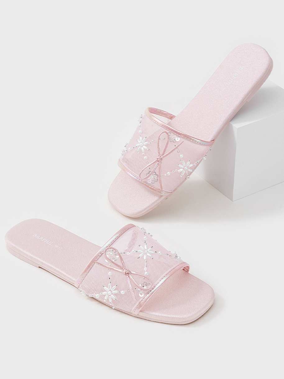 Ulivary Embroidered Satin Bow House Slippers (more colors)