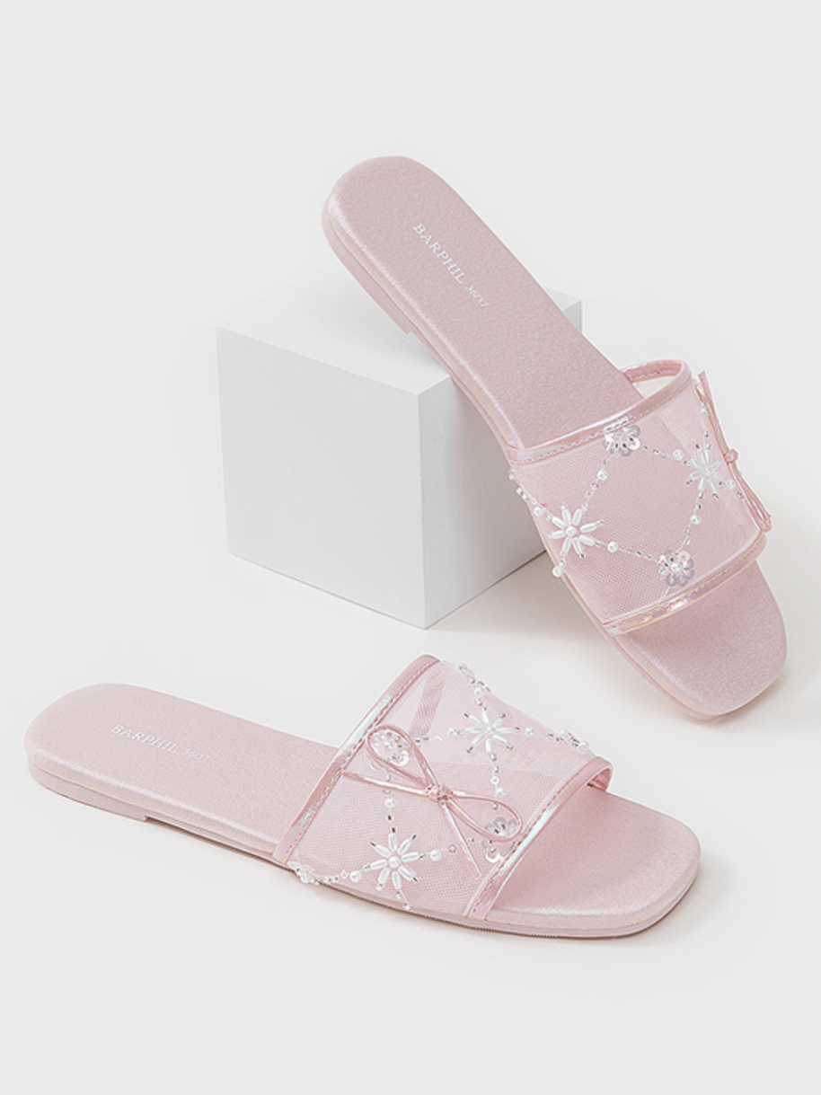 Ulivary Embroidered Satin Bow House Slippers (more colors)