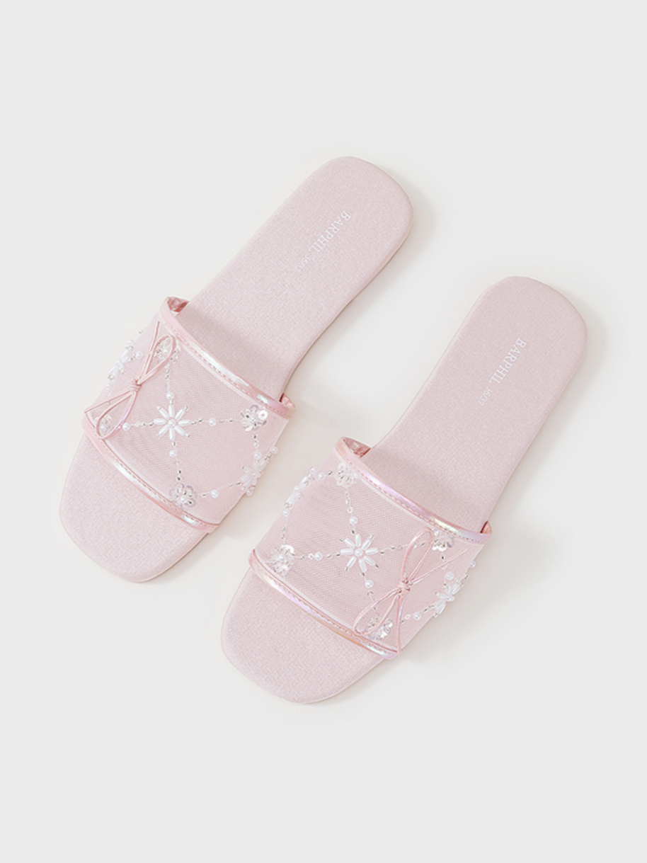 Ulivary Embroidered Satin Bow House Slippers (more colors)