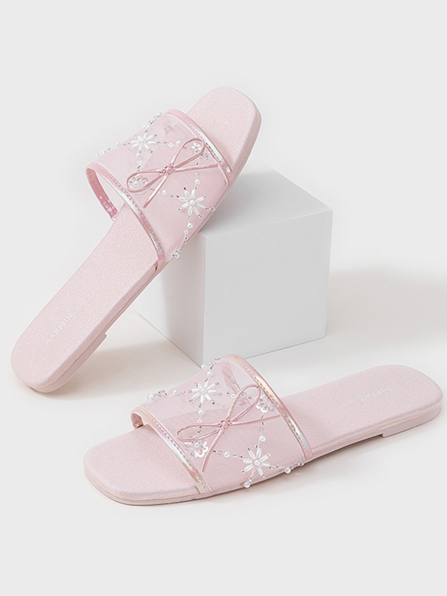 Ulivary Embroidered Satin Bow House Slippers (more colors)