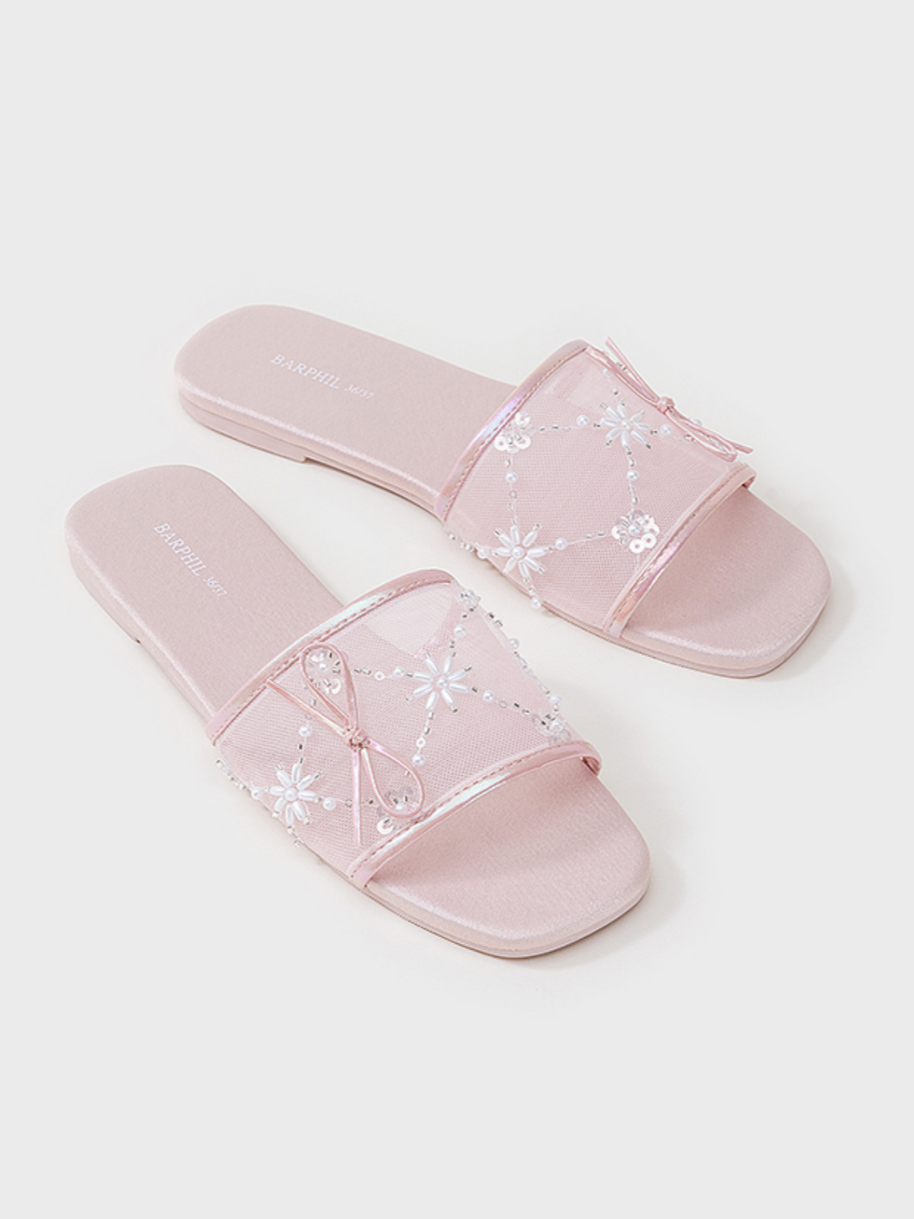 Ulivary Embroidered Satin Bow House Slippers (more colors)