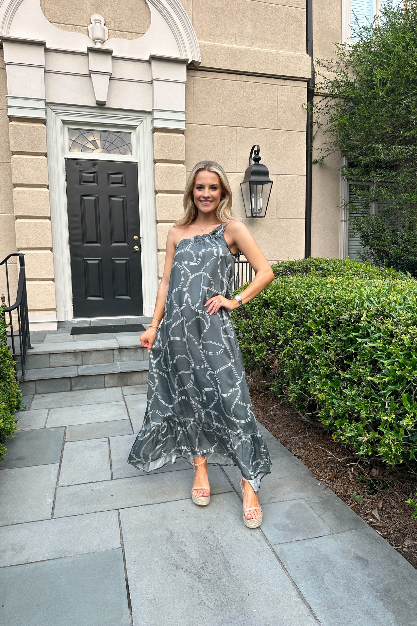 Reistor One Shoulder Maxi Dress in Abstract Stripes