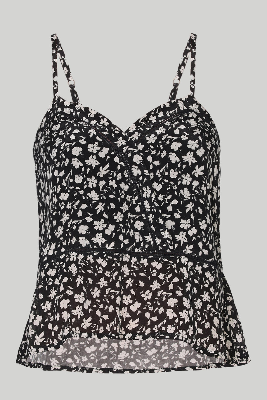 V-neck Lace Camisole In Black Florals