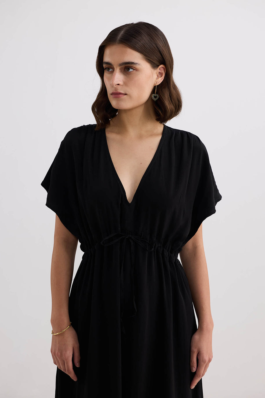 Reistor V-neck Gathered Maxi Dress in Black