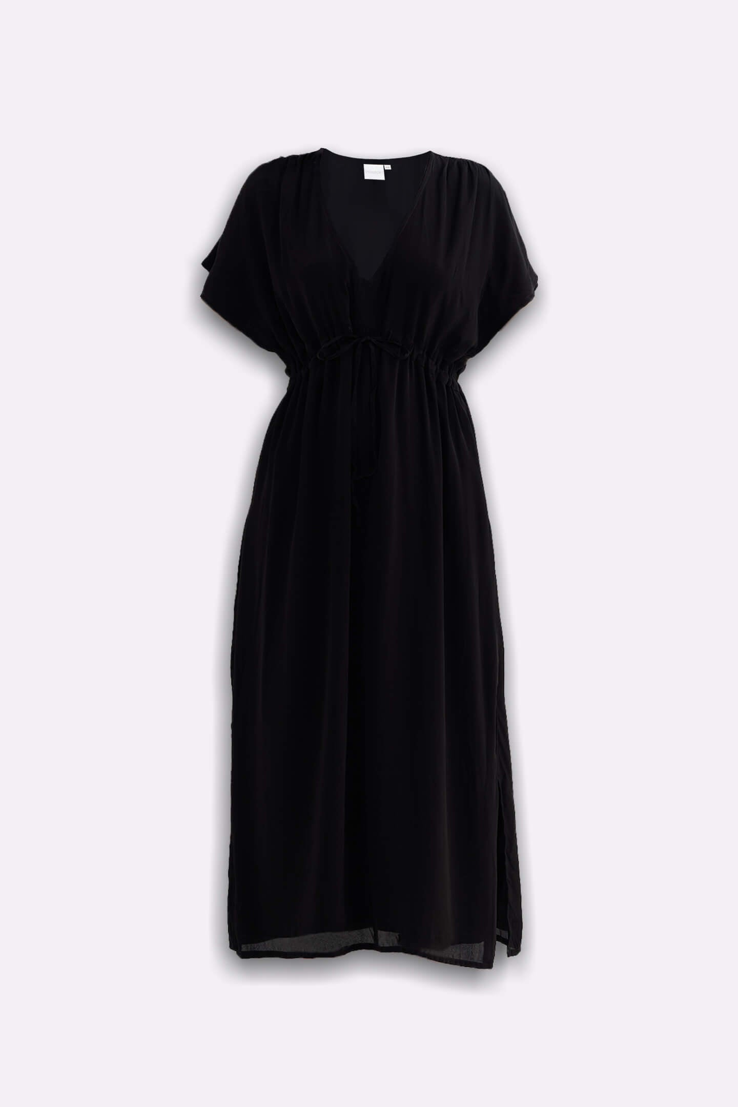 Reistor V-neck Gathered Maxi Dress in Black