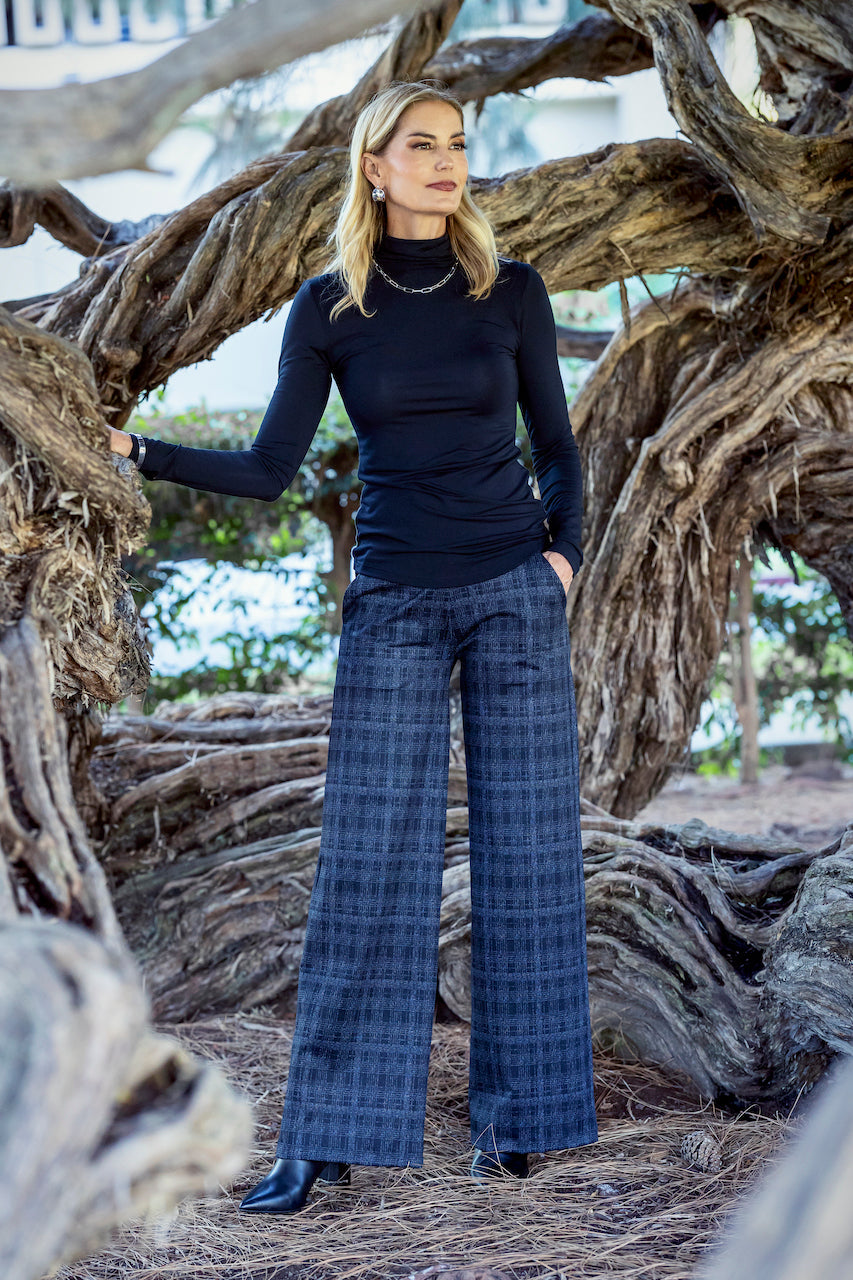 KiraGrace HIGH WAIST WIDE LEG PANT: CHARCOAL PLAID