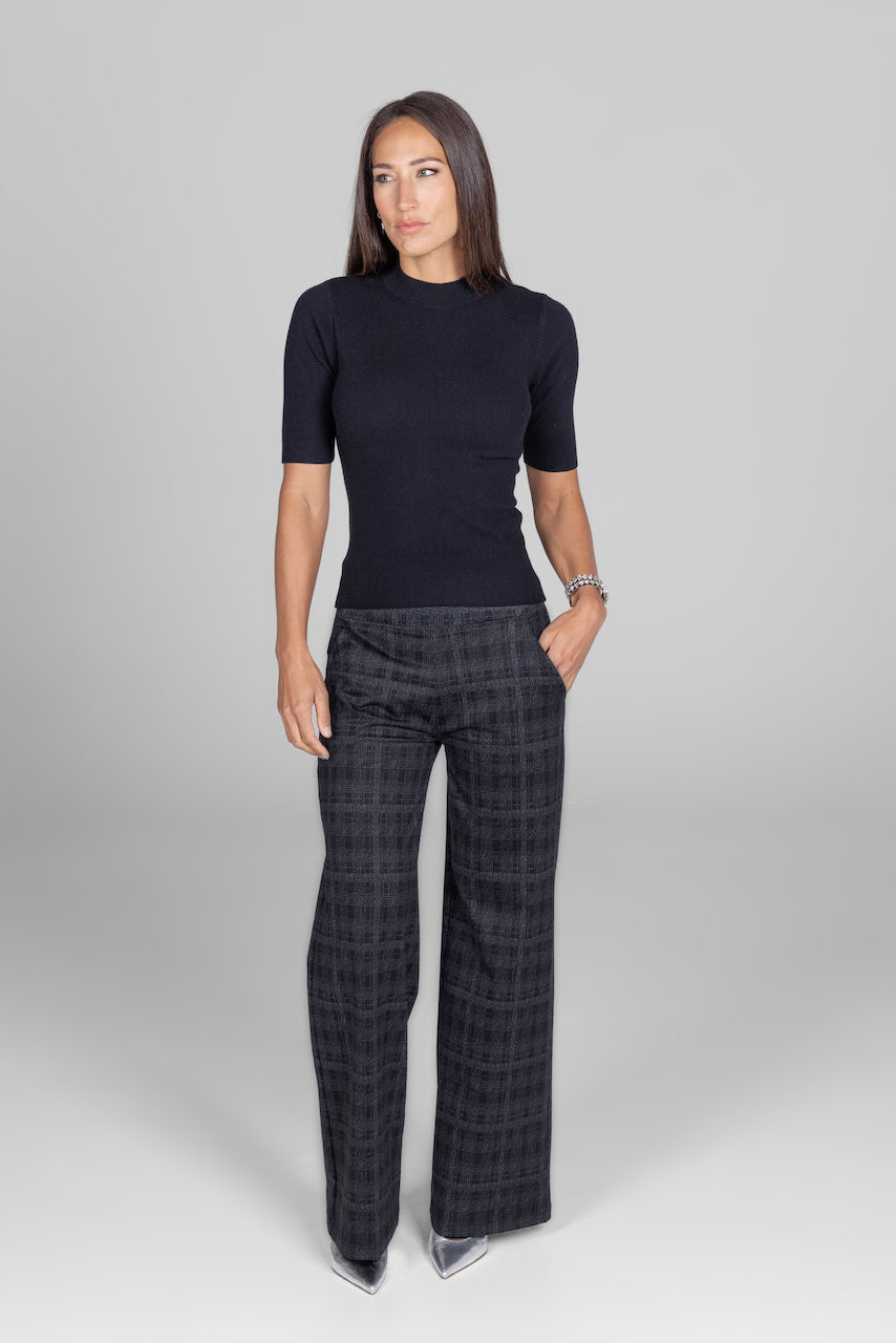 KiraGrace HIGH WAIST WIDE LEG PANT: CHARCOAL PLAID
