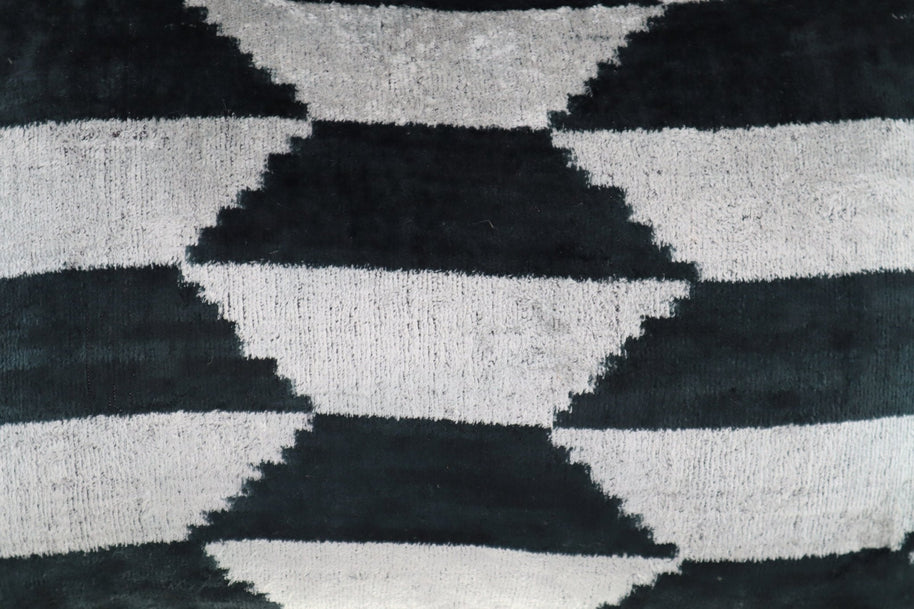 Canvello Black White Handmade 16x24 Silk Velvet Pillow, Organic Veg Dyed, Down/Feather Filled