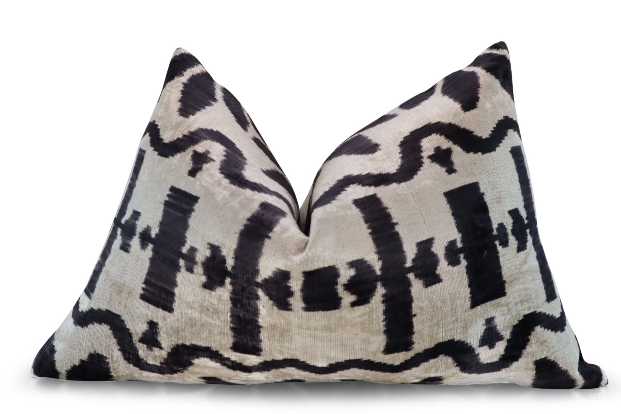 Canvello Black White Handmade 16x24 Silk Velvet Pillow, Organic Veg Dyed, Down/Feather Filled