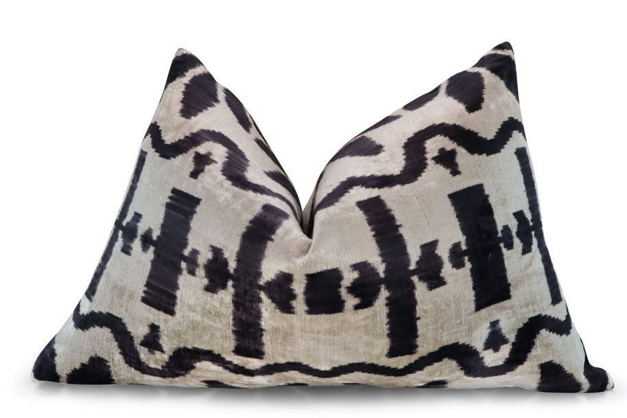 Canvello Black White Handmade 16x24 Silk Velvet Pillow, Organic Veg Dyed, Down/Feather Filled