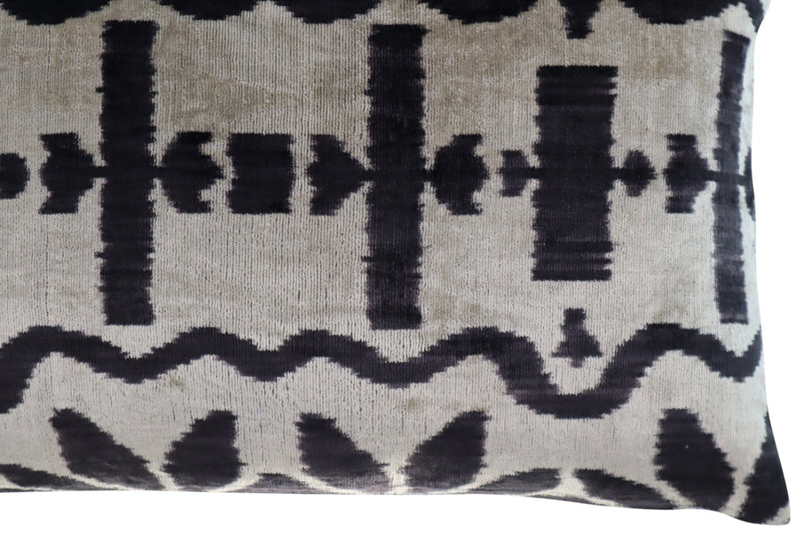 Canvello Black White Handmade 16x24 Silk Velvet Pillow, Organic Veg Dyed, Down/Feather Filled