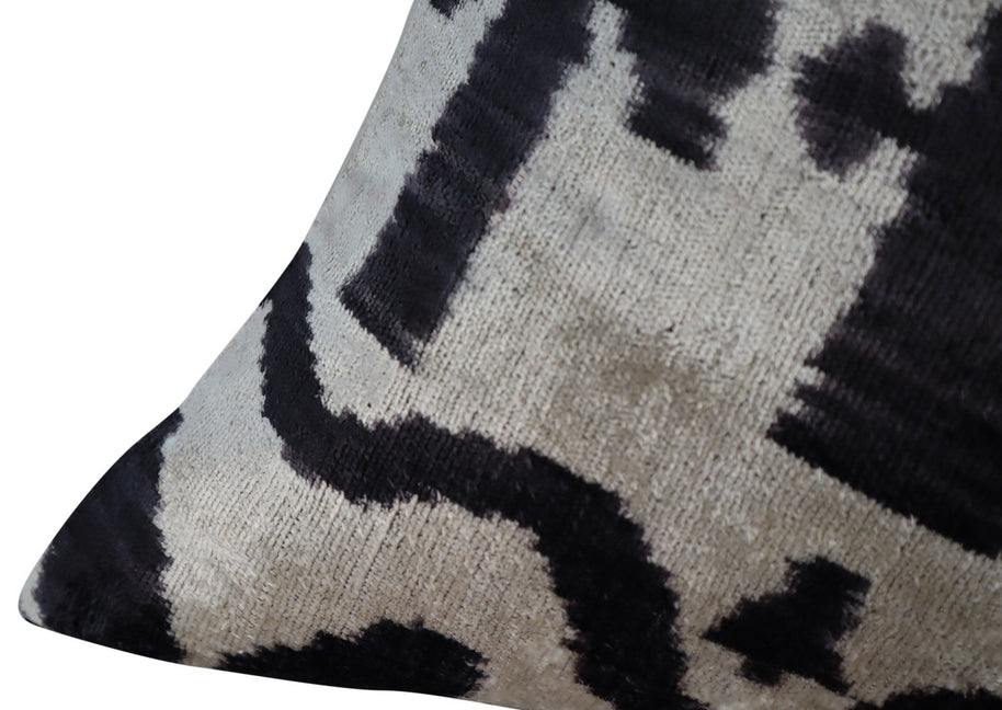 Canvello Black White Handmade 16x24 Silk Velvet Pillow, Organic Veg Dyed, Down/Feather Filled