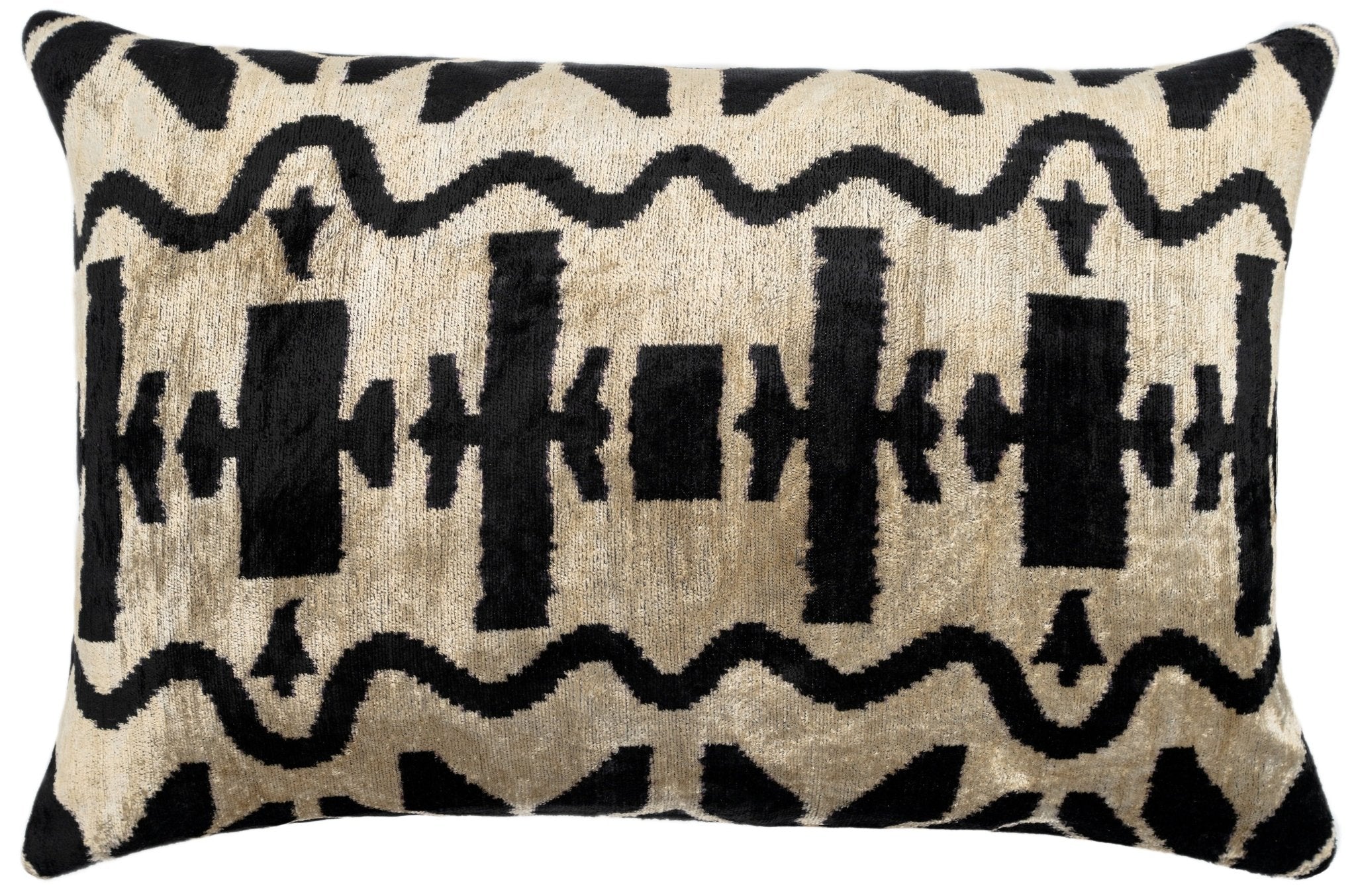 Canvello Black White Handmade 16x24 Silk Velvet Pillow, Organic Veg Dyed, Down/Feather Filled