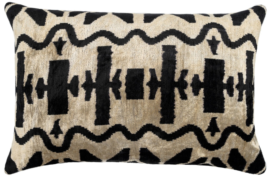 Canvello Black White Handmade 16x24 Silk Velvet Pillow, Organic Veg Dyed, Down/Feather Filled