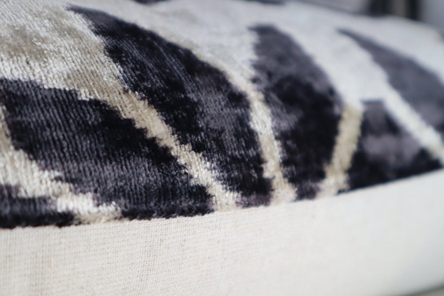 Canvello Black White Handmade 16x24 Silk Velvet Pillow, Organic Veg Dyed, Down/Feather Filled