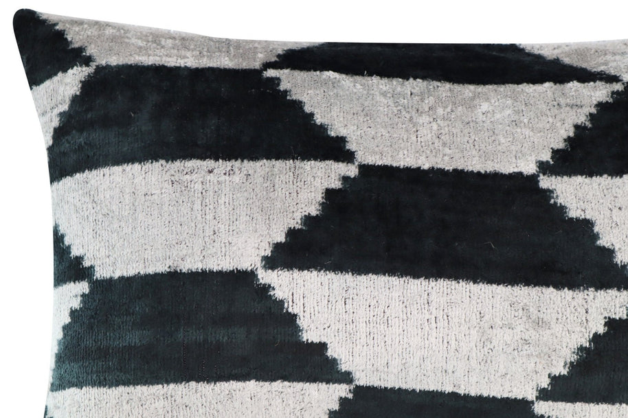 Canvello Black White Handmade 16x24 Silk Velvet Pillow, Organic Veg Dyed, Down/Feather Filled
