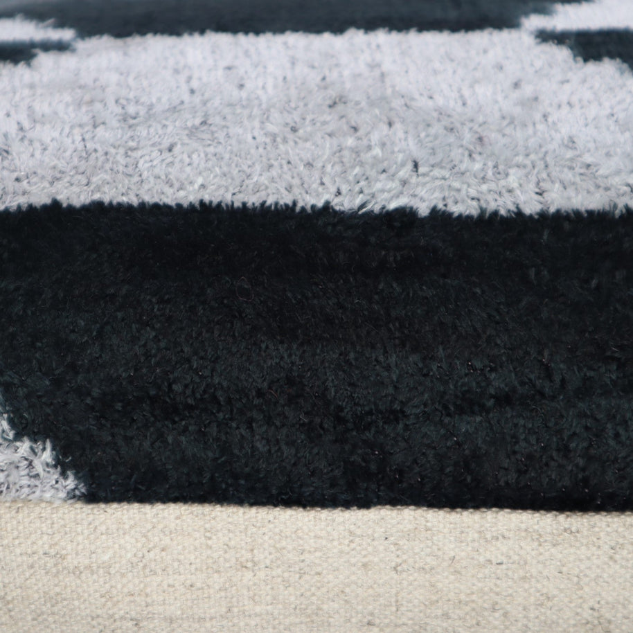 Canvello Black White Handmade 16x24 Silk Velvet Pillow, Organic Veg Dyed, Down/Feather Filled