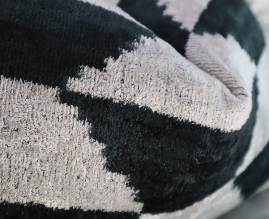 Canvello Black White Handmade 16x24 Silk Velvet Pillow, Organic Veg Dyed, Down/Feather Filled