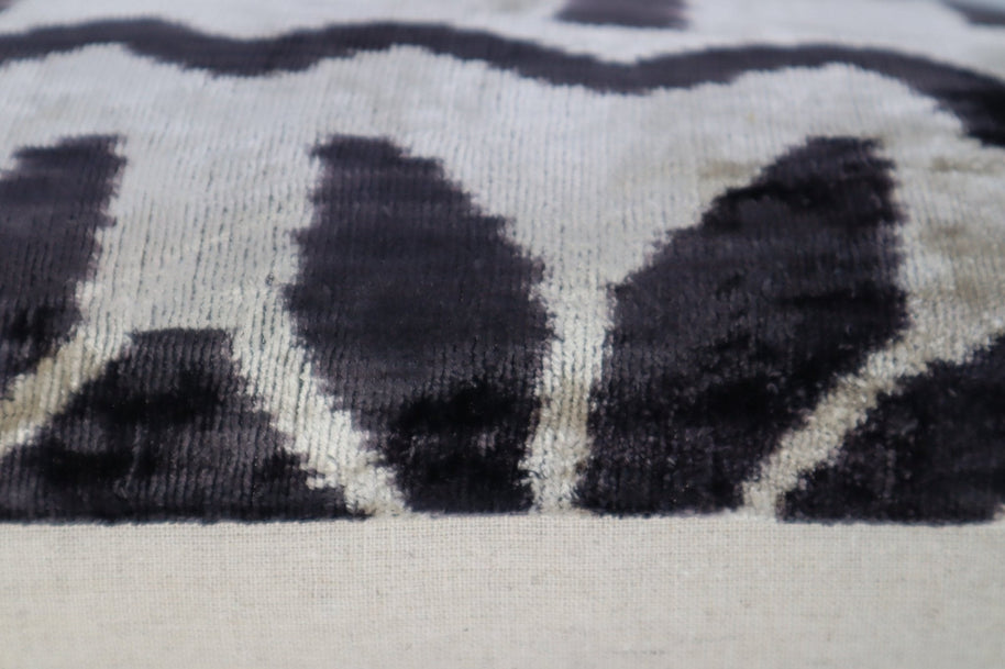 Canvello Black White Handmade 16x24 Silk Velvet Pillow, Organic Veg Dyed, Down/Feather Filled