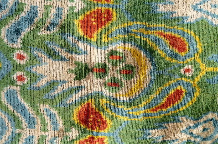 Canvello Exquisite 16x24 In Handmade Ikat Silk Velvet Pillow With Premium Down Feather Insert – Vibrant Vegetable Dyed Colors