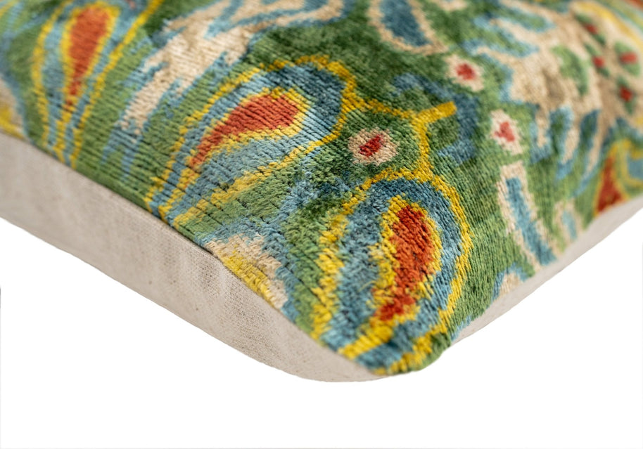 Canvello Exquisite 16x24 In Handmade Ikat Silk Velvet Pillow With Premium Down Feather Insert – Vibrant Vegetable Dyed Colors