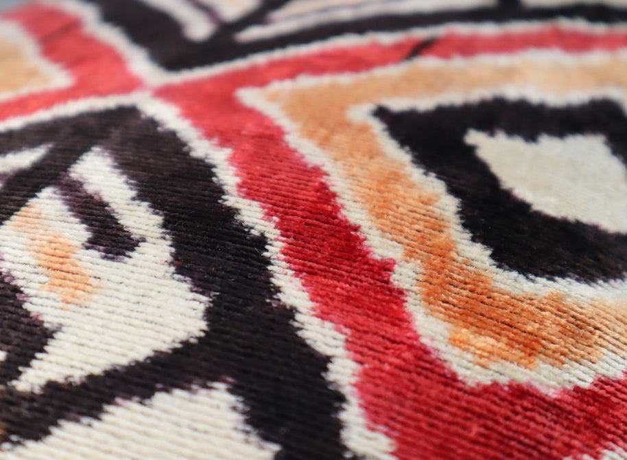Canvello Geometric Orange Ivory Handmade 16x24 Silk Velvet Pillow, Organic Veg Dyed, Down/Feather Filled