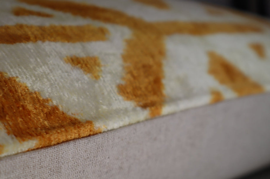 Canvello Gold Ivory Handmade 16x24 Silk Velvet Pillow, Organic Veg Dyed, Down/Feather Filled