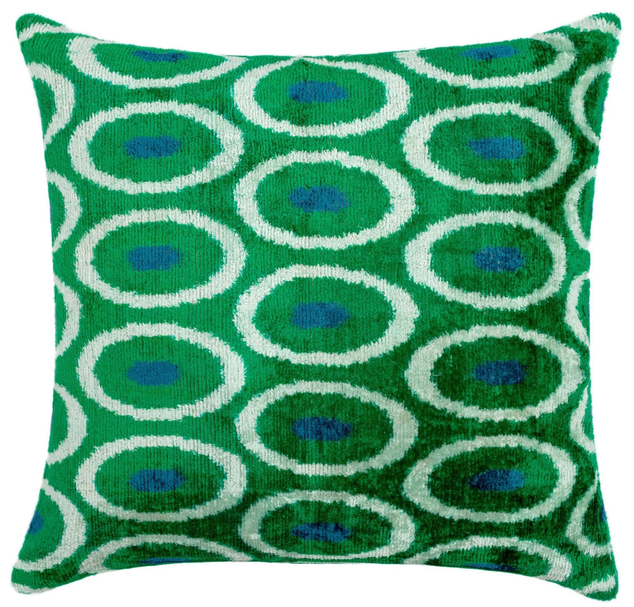 Canvello Green Blue Handmade 16x16 Silk Velvet Pillow, Organic Veg Dyed, Down/Feather Filled