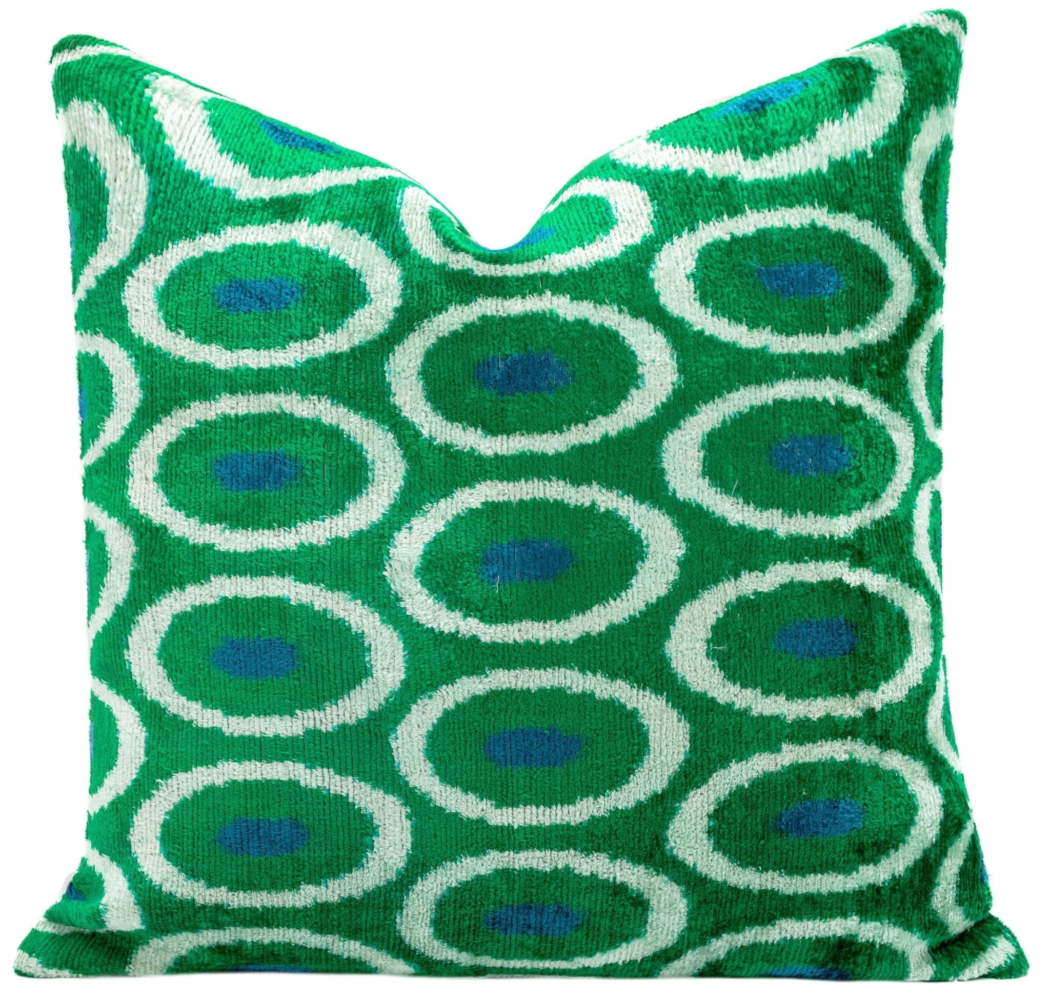 Canvello Green Blue Handmade 16x16 Silk Velvet Pillow, Organic Veg Dyed, Down/Feather Filled