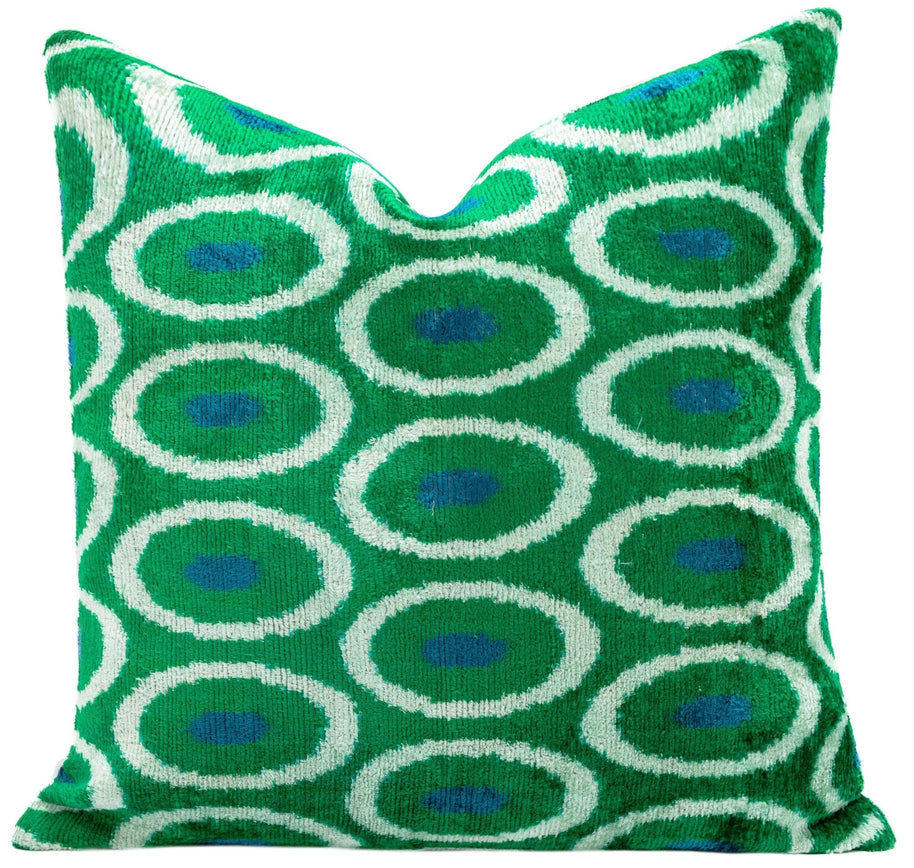Canvello Green Blue Handmade 16x16 Silk Velvet Pillow, Organic Veg Dyed, Down/Feather Filled