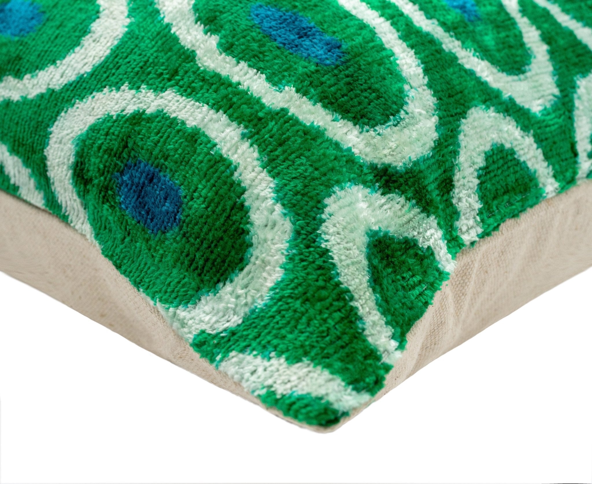 Canvello Green Blue Handmade 16x16 Silk Velvet Pillow, Organic Veg Dyed, Down/Feather Filled