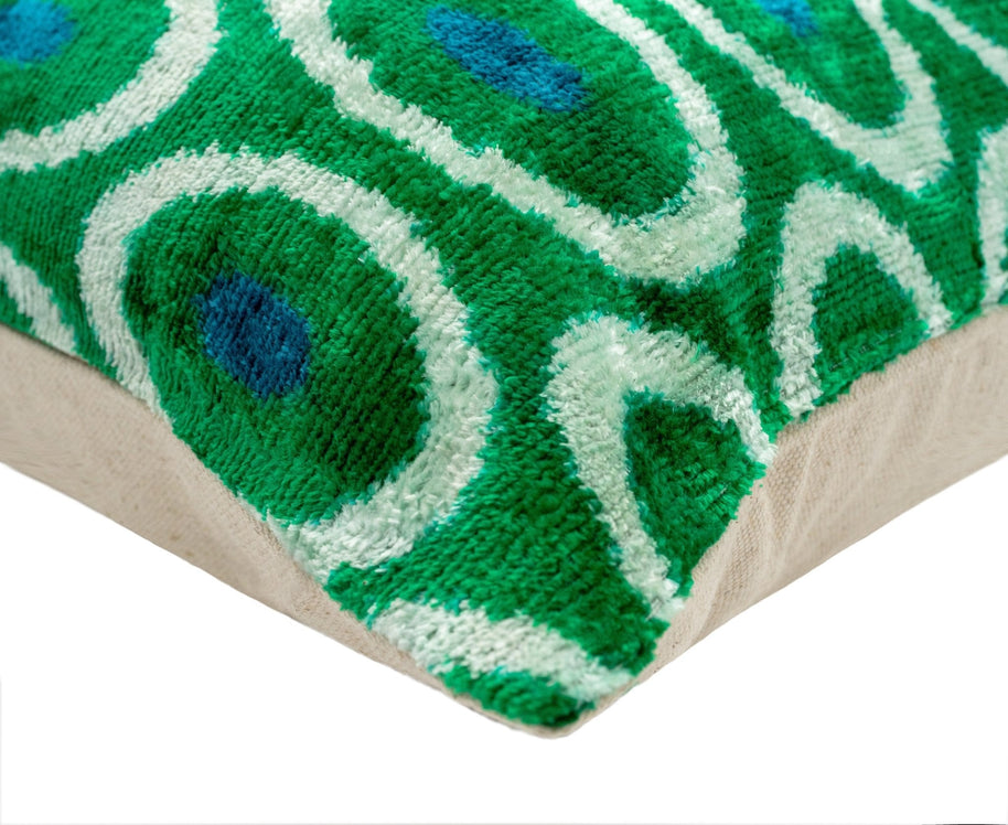 Canvello Green Blue Handmade 16x16 Silk Velvet Pillow, Organic Veg Dyed, Down/Feather Filled