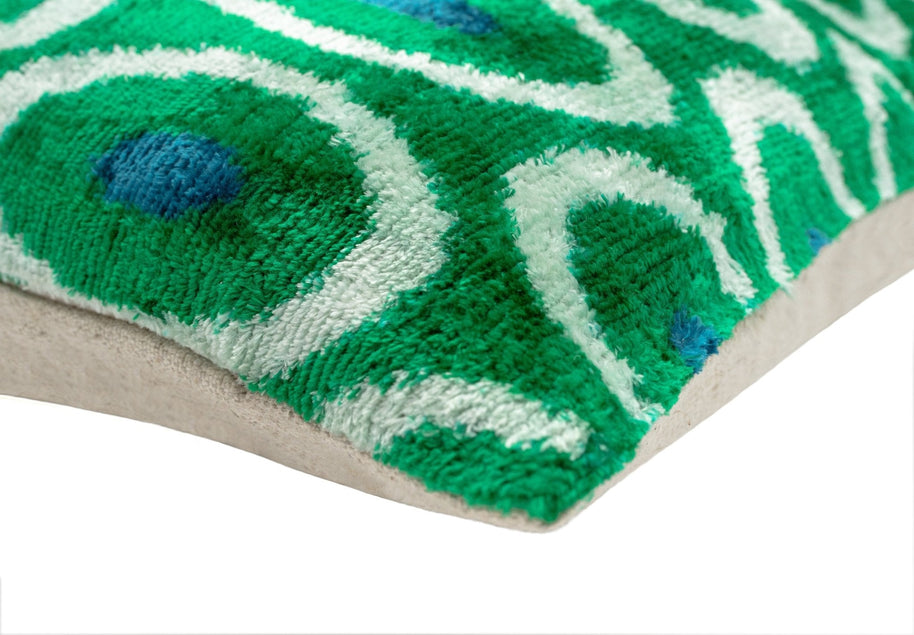 Canvello Green Blue Handmade 16x16 Silk Velvet Pillow, Organic Veg Dyed, Down/Feather Filled