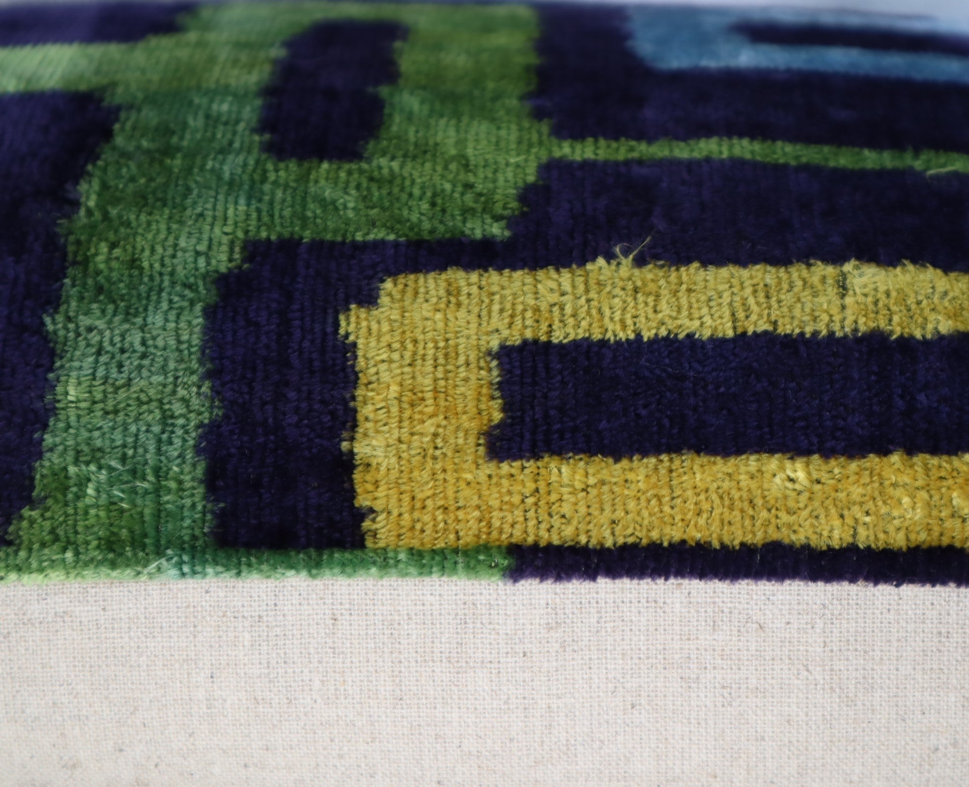 Canvello Green Blue Handmade 16x24 Silk Velvet Pillow, Organic Veg Dyed, Down/Feather Filled