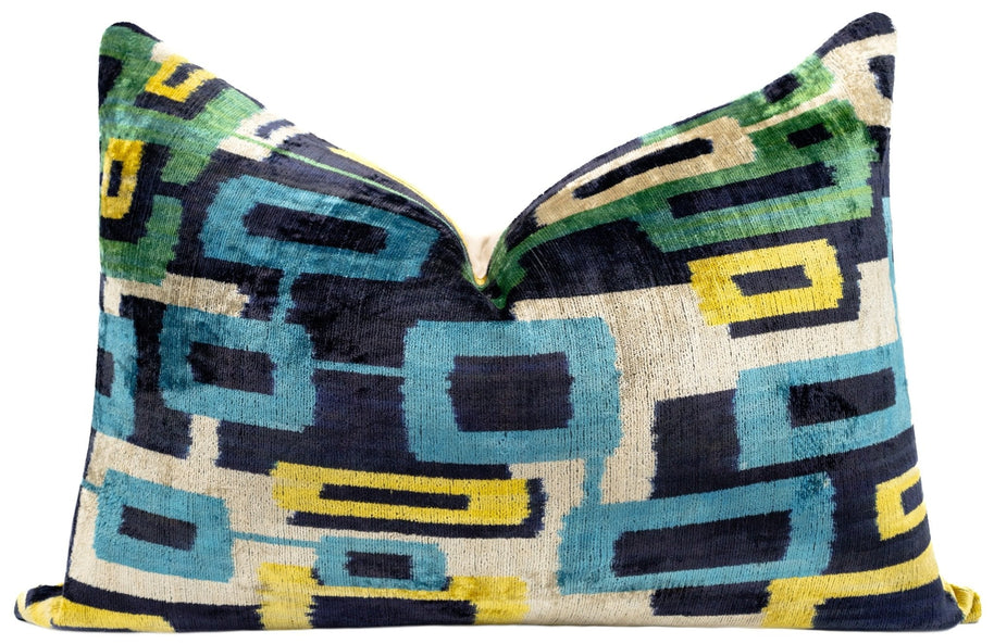 Canvello Green Blue Handmade 16x24 Silk Velvet Pillow, Organic Veg Dyed, Down/Feather Filled