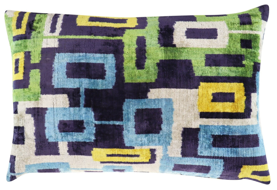 Canvello Green Blue Handmade 16x24 Silk Velvet Pillow, Organic Veg Dyed, Down/Feather Filled