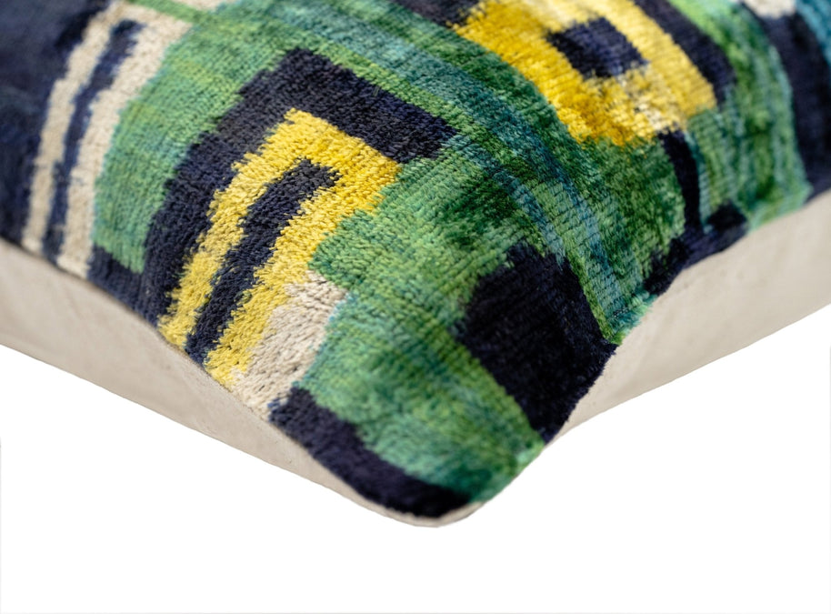 Canvello Green Blue Handmade 16x24 Silk Velvet Pillow, Organic Veg Dyed, Down/Feather Filled