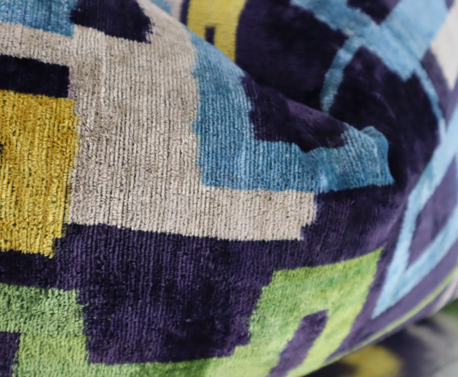 Canvello Green Blue Handmade 16x24 Silk Velvet Pillow, Organic Veg Dyed, Down/Feather Filled