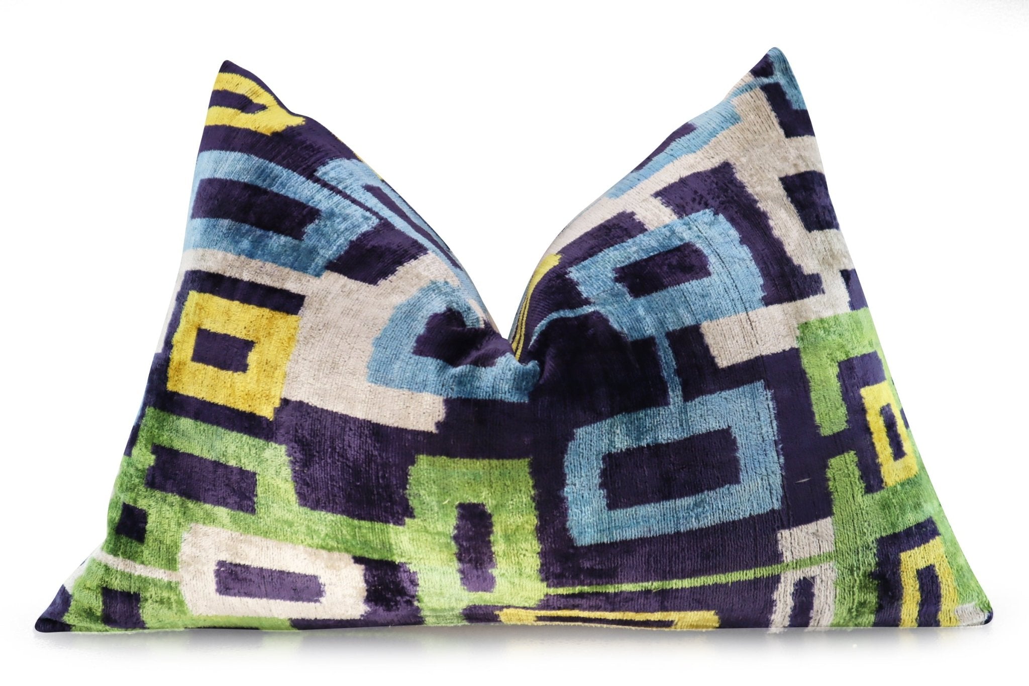Canvello Green Blue Handmade 16x24 Silk Velvet Pillow, Organic Veg Dyed, Down/Feather Filled