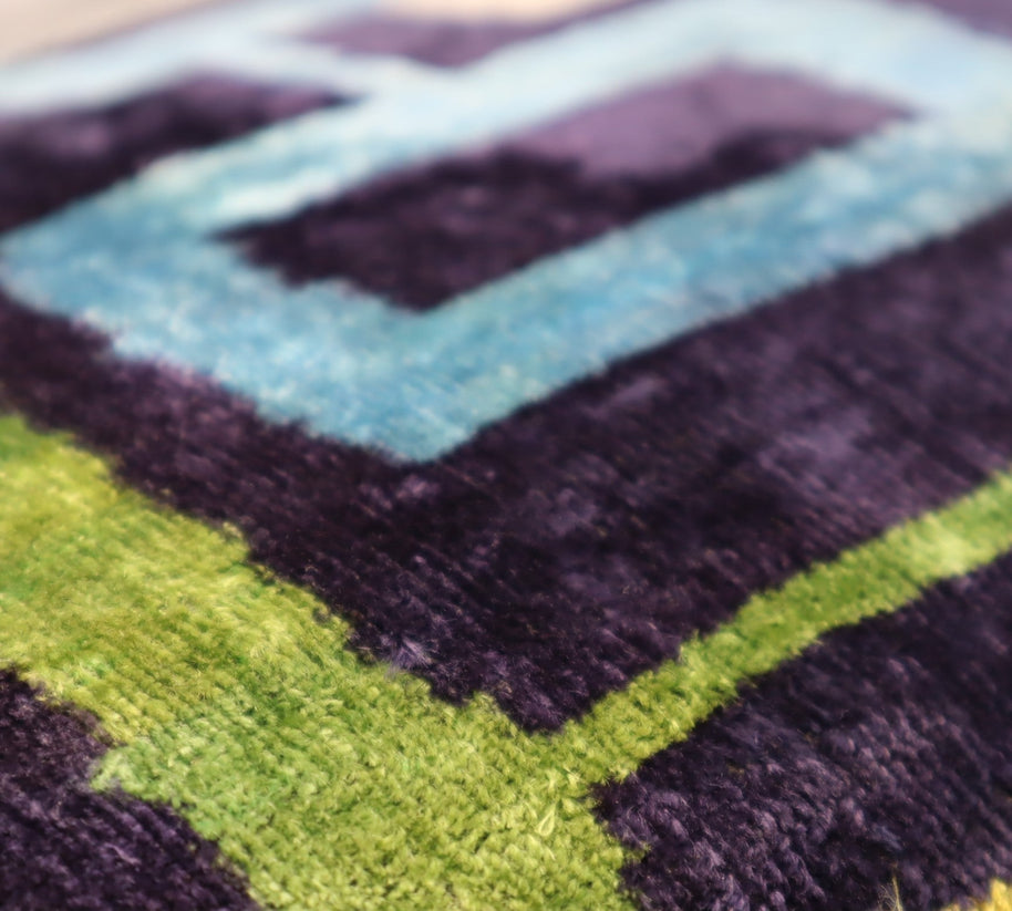Canvello Green Blue Handmade 16x24 Silk Velvet Pillow, Organic Veg Dyed, Down/Feather Filled