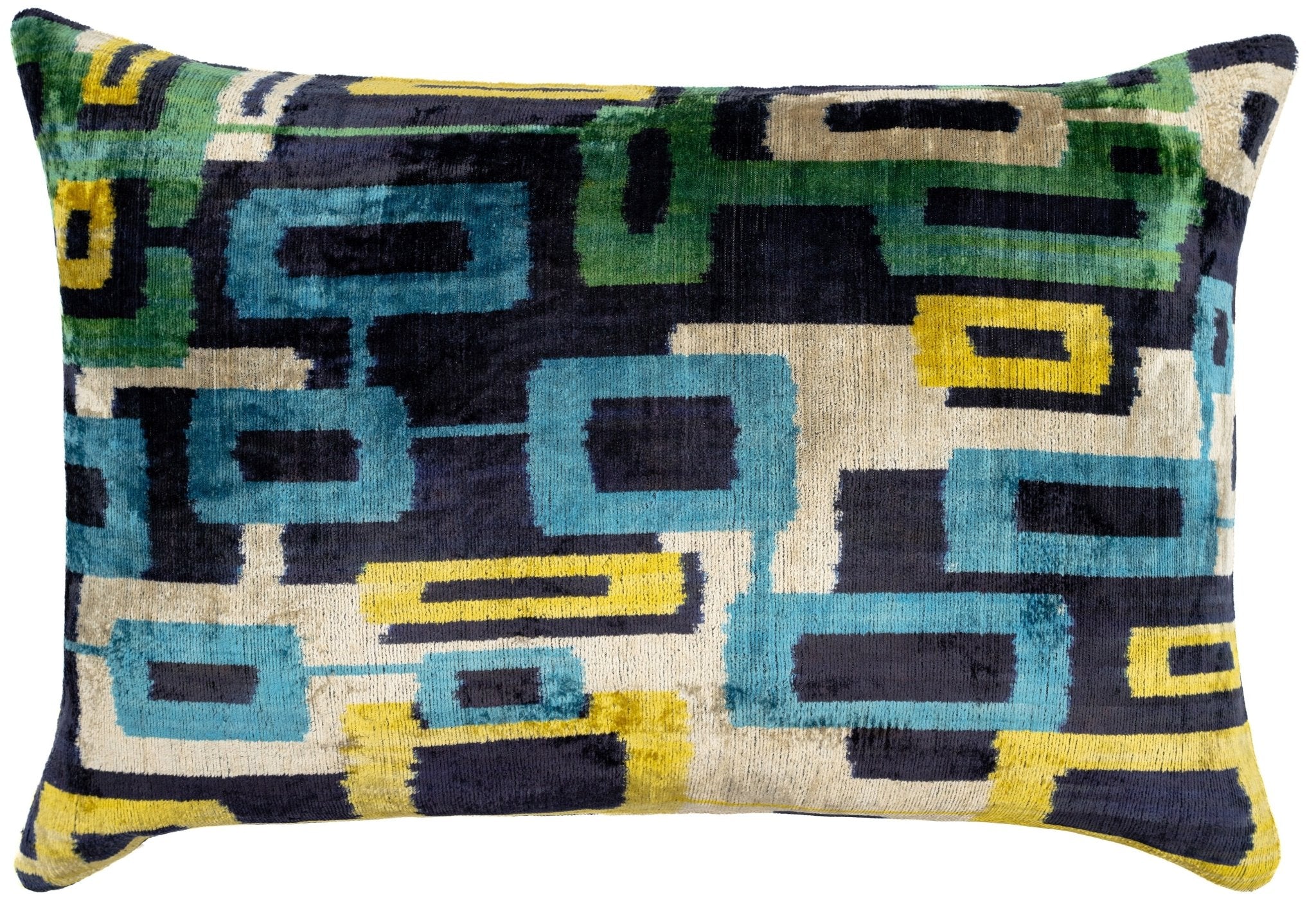 Canvello Green Blue Handmade 16x24 Silk Velvet Pillow, Organic Veg Dyed, Down/Feather Filled