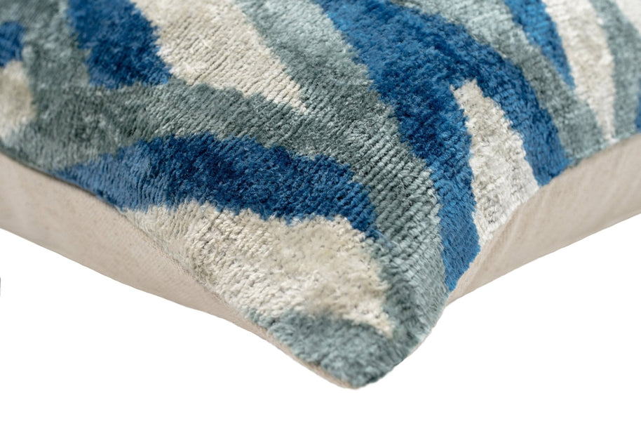 Canvello Handmade Chevron Velvet Throw Pillow In Blue And Grey - Ideal For Modern And Coastal Decor - 24x16 In