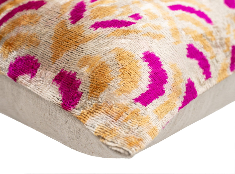 Canvello Handmade Pink And Gold Abstract Design Throw Pillow - 16x24 Inch, Silk Velvet, Vegetable Dyed With Premium Down Feather Insert