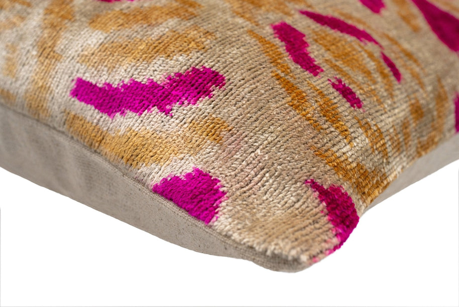Canvello Handmade Pink And Gold Abstract Design Throw Pillow - 16x24 Inch, Silk Velvet, Vegetable Dyed With Premium Down Feather Insert