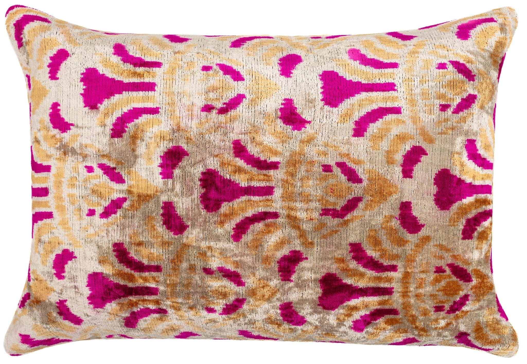 Canvello Handmade Pink And Gold Abstract Design Throw Pillow - 16x24 Inch, Silk Velvet, Vegetable Dyed With Premium Down Feather Insert