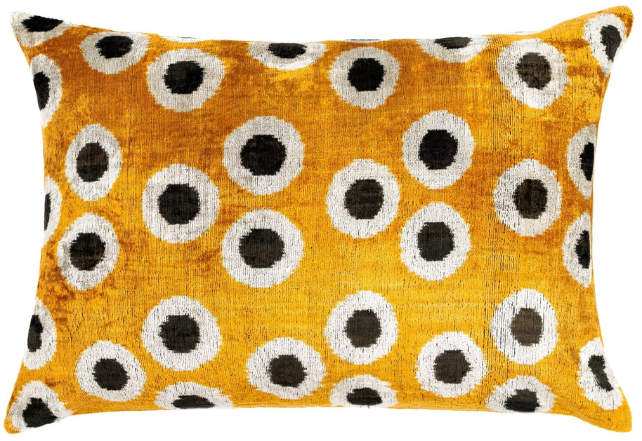 Canvello Handmade Polka Dot Velvet Throw Pillow In Mustard Yellow - Perfect For Modern And Eclectic Decor | 16 X 24 In