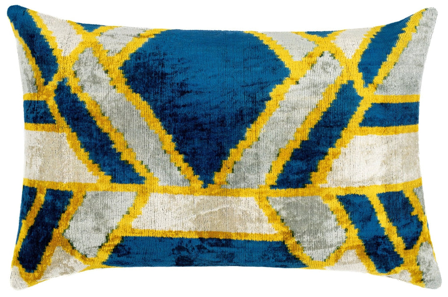 Canvello Handmade Throw Pillow Cover & Feather Insert | Gold Blue Gray | Soft Throw Pillow| Luxury Decorative For Couch | 16 X 24 In